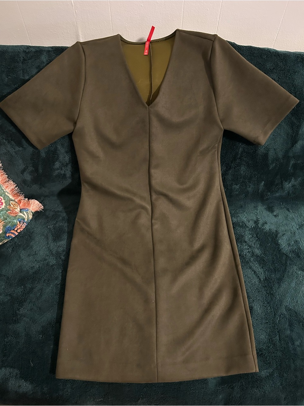 SPANX Olive Green V-Neck Short Sleeve Mini Dress
